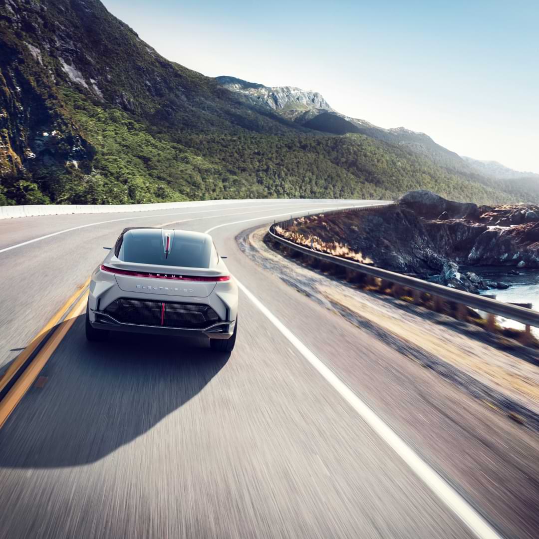 LF-Z drives around winding roads between seaside and hills