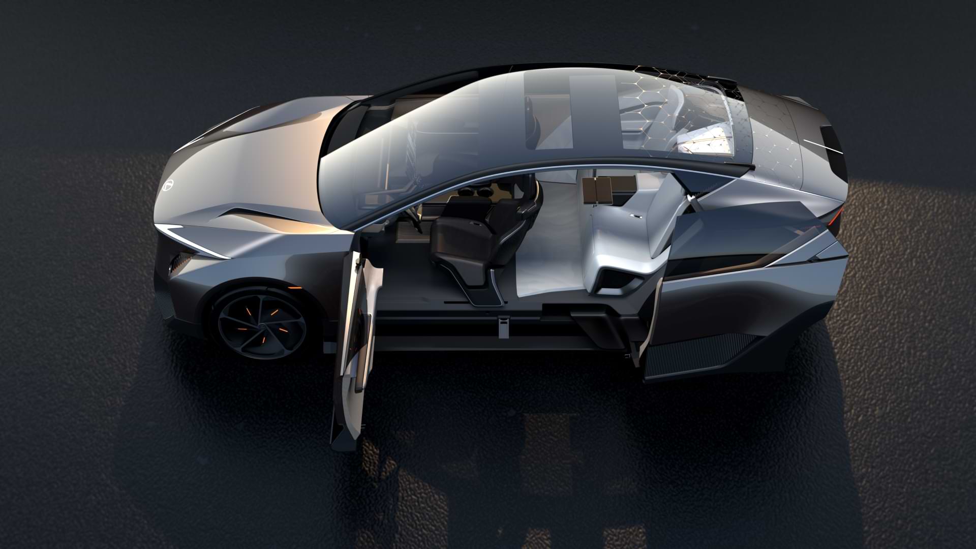 Top view of a car with door open.